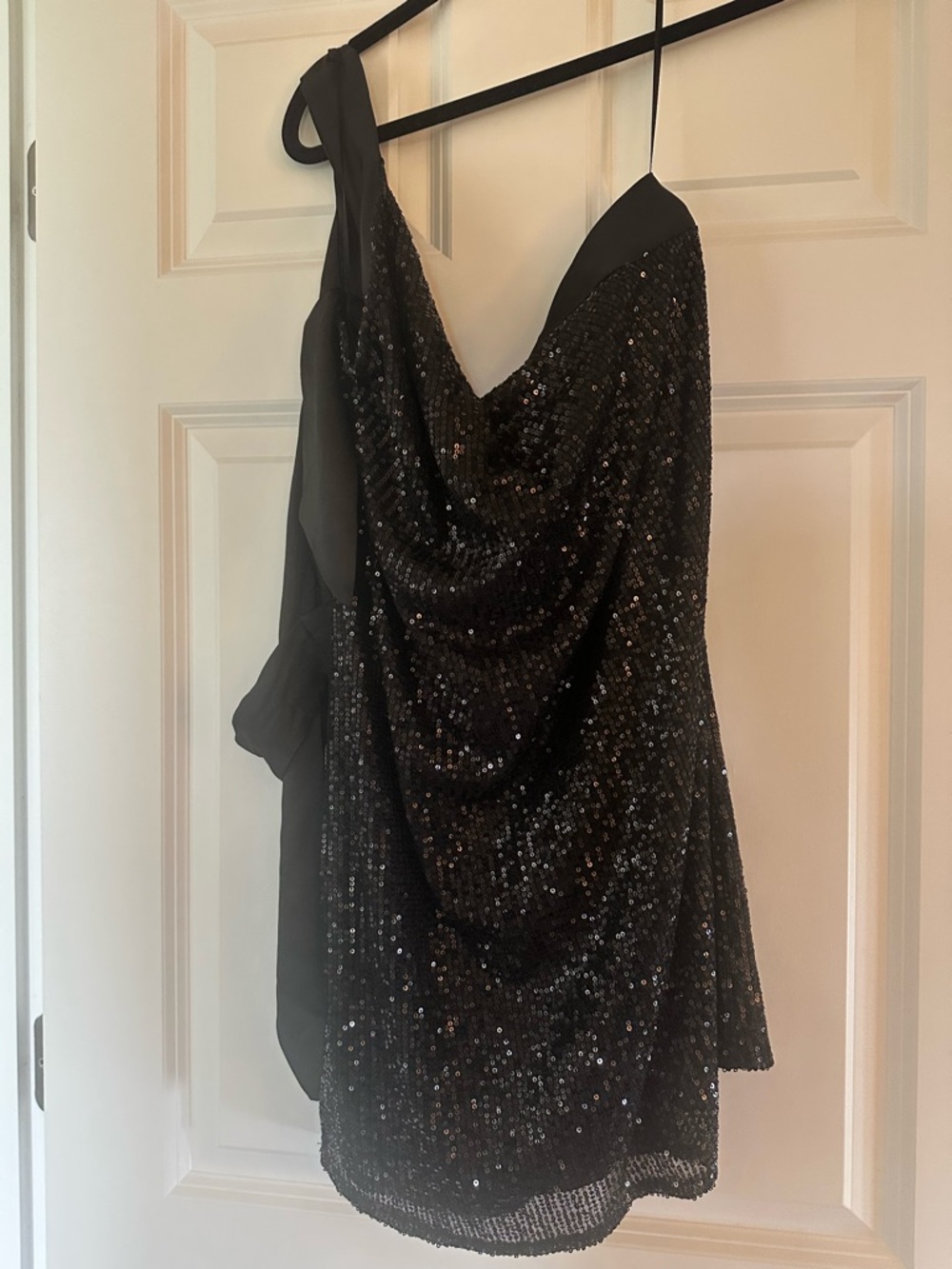 Black Sequin One Shoulder Tie Mini Dress